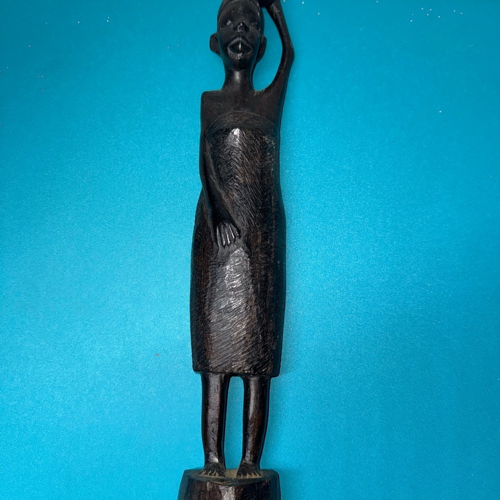 4pcs Wood African Vintage With Hand Carved Tribal Statue - Picture 12 of 14